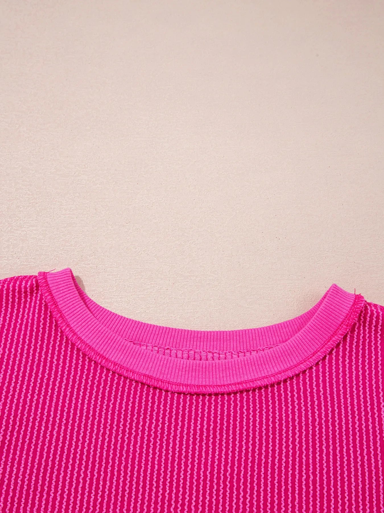 Twisted Rib Uneven Hem Drop Shoulder Loose Sweatshirt