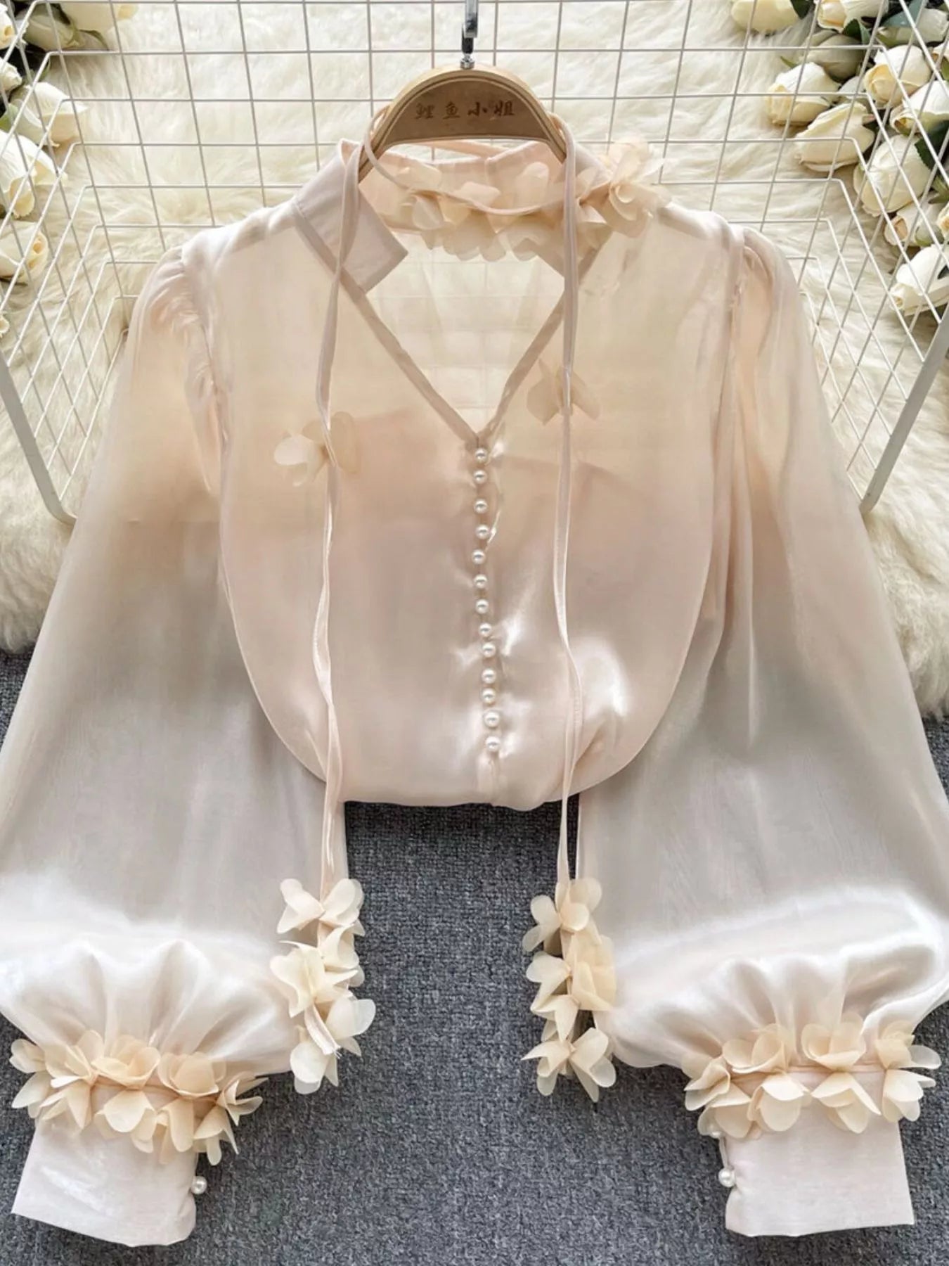 Sheer Floral Embellished Shirt