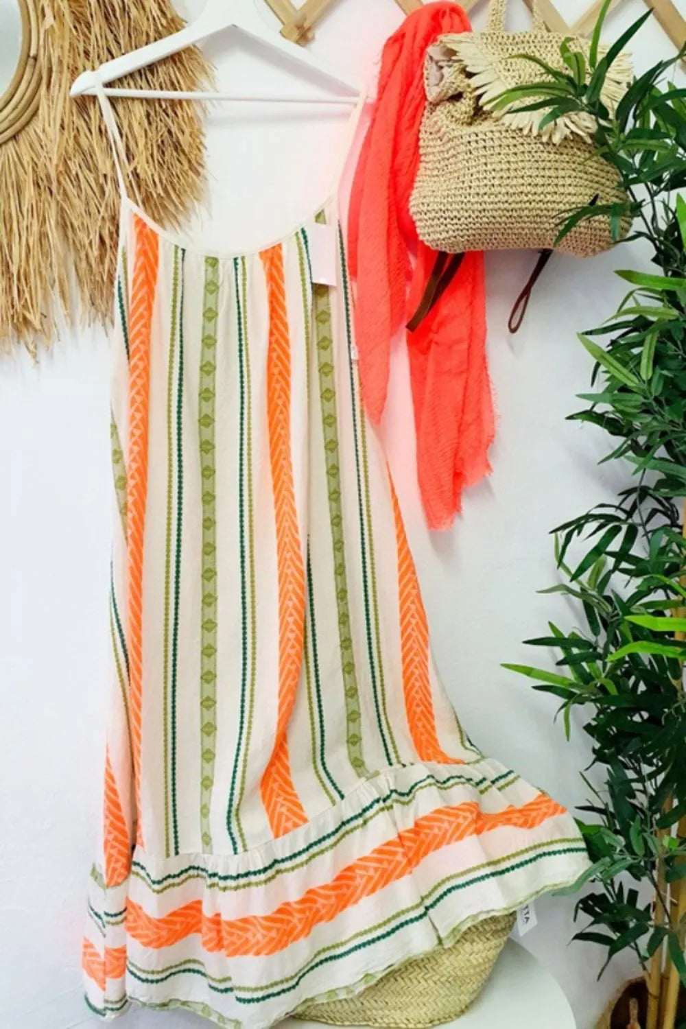 Striped Ruffled Maxi Cami Dress
