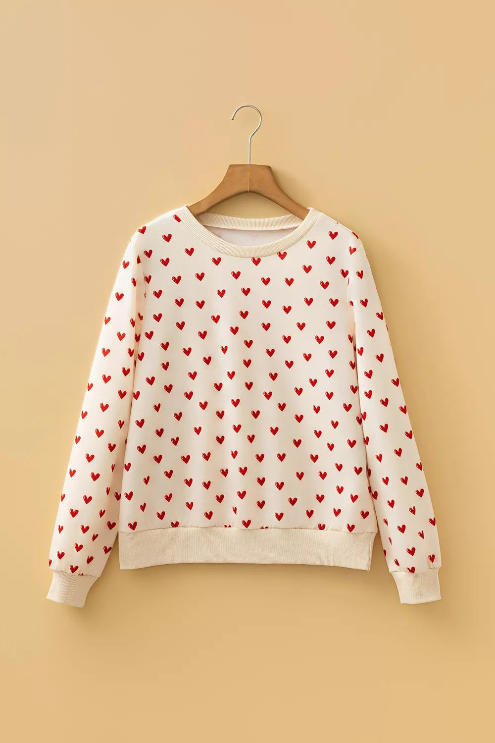 Heart Print Round Neck Long Sleeve Regular Fit Sweatshirt