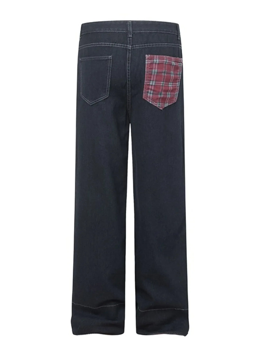 Men's Plaid Pocket Wide Leg Jeans