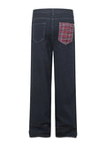 Men's Plaid Pocket Wide Leg Jeans