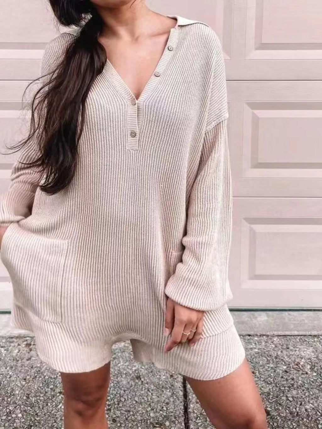 Ribbed Knit Long Sleeve Romper