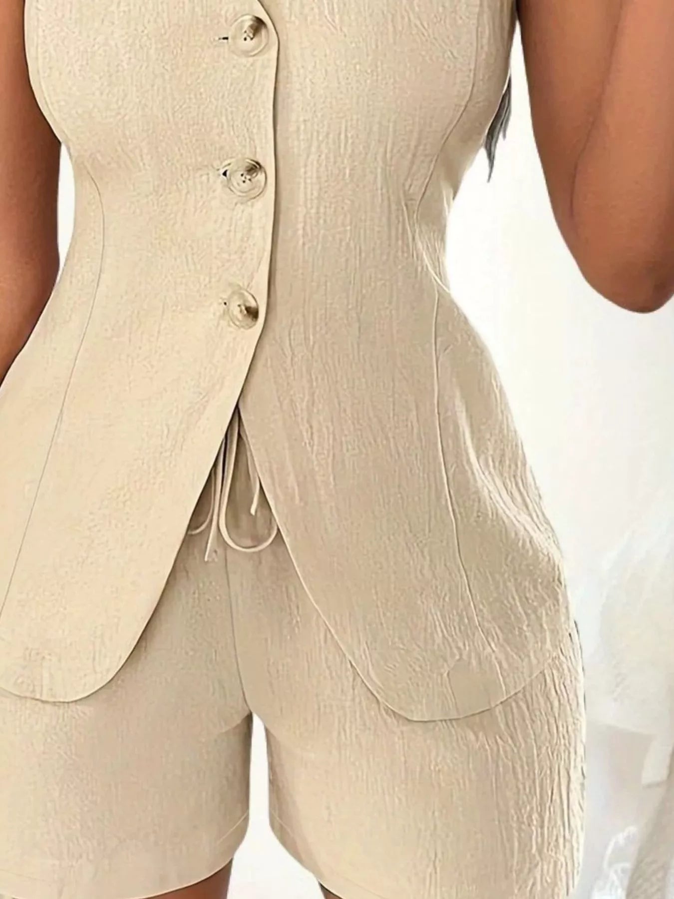 Sleeveless Button-Down Vest & Shorts Set