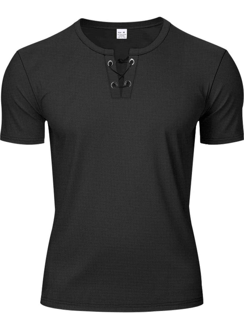 Men's Full Size Lace-Up Neck T-Shirt Plus Size