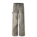 Men's Vintage Washed Cargo Pocket Wide-Leg Jeans