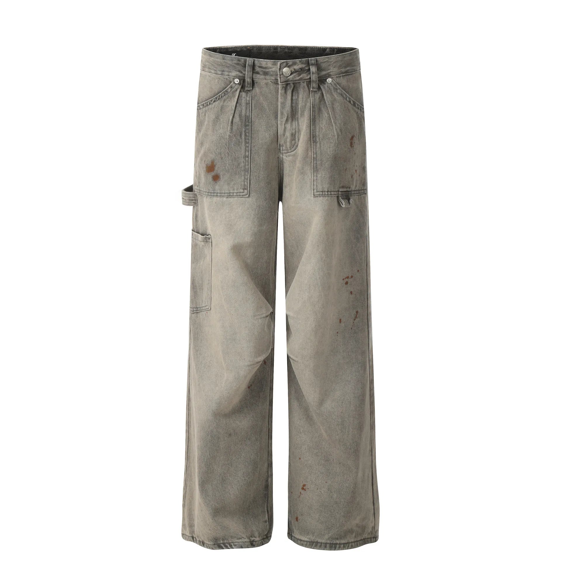 Men's Vintage Washed Cargo Pocket Wide-Leg Jeans