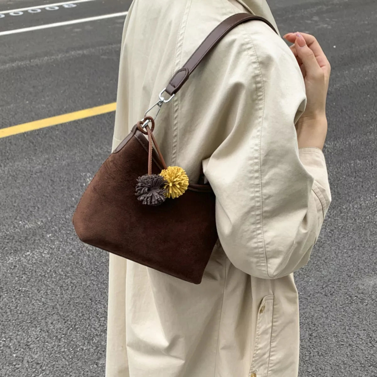 Suede Crossbody Bag with Adjustable Shoulder Strap