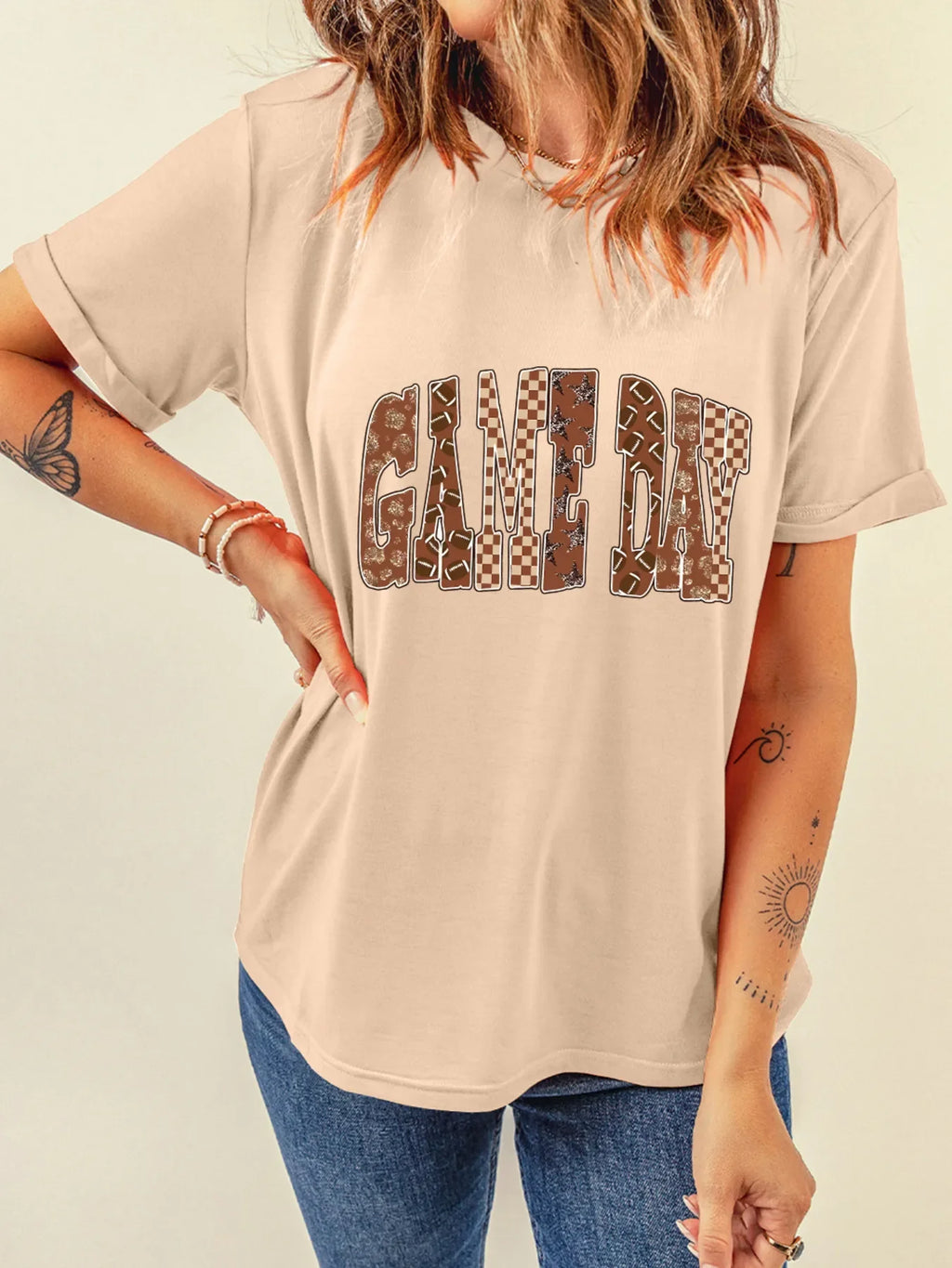 Full Size GAME DAY Checkered Letter Graphic T Shirt Plus Size