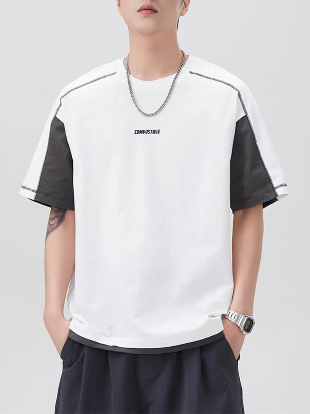 Men's Plus Size Color Block Casual T-Shirt