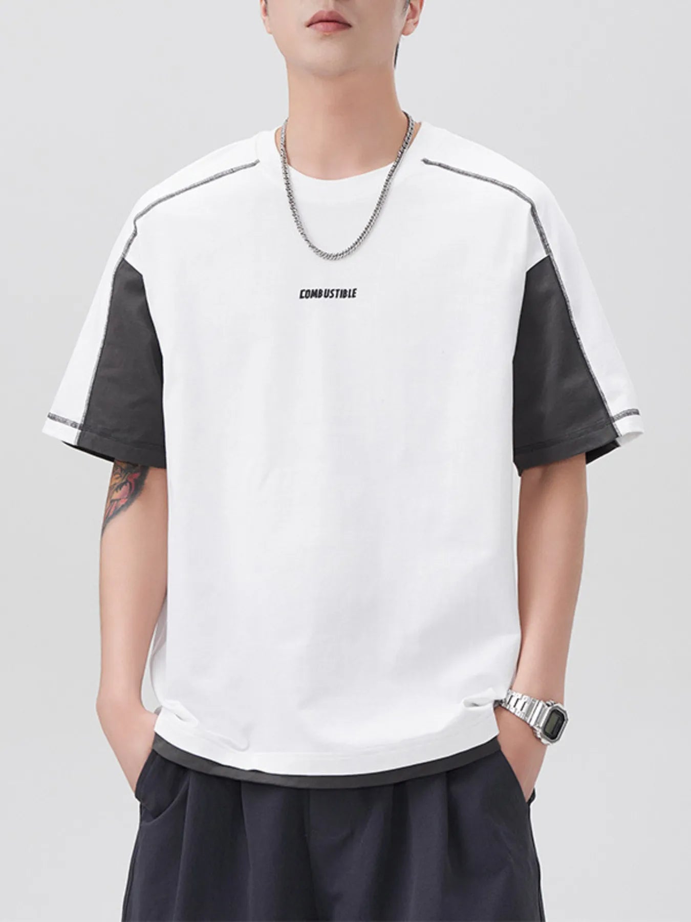 Men's Plus Size Color Block Casual T-Shirt