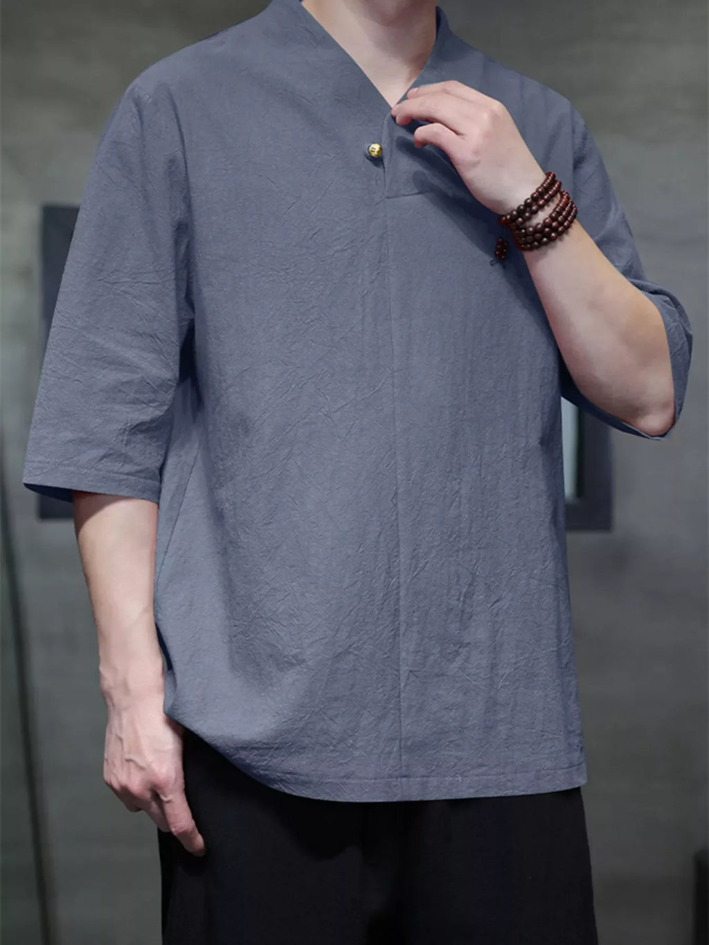 Men's Plus Size Solid Color 3/4 Sleeve Shirt