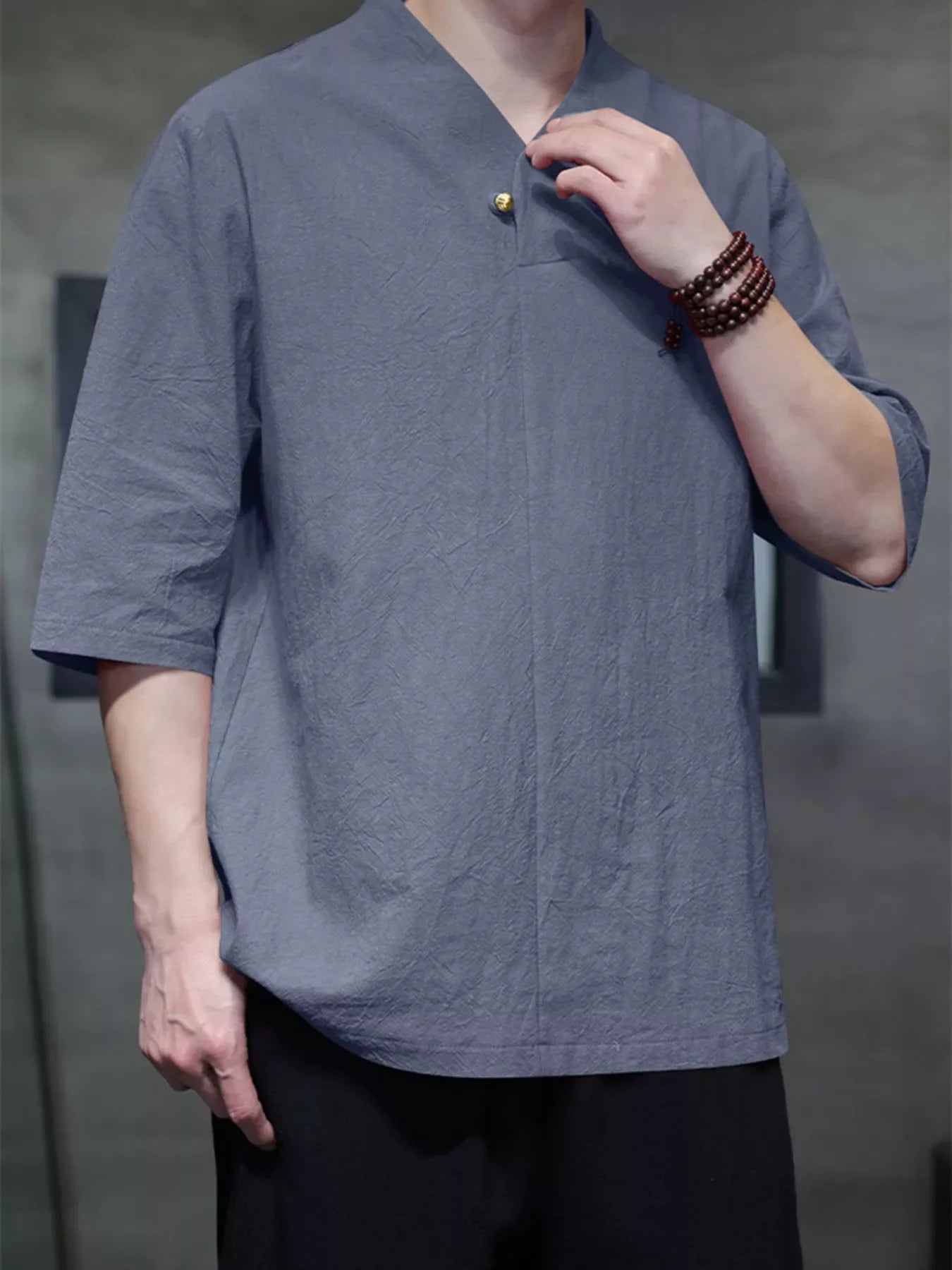 Men's Plus Size Solid Color 3/4 Sleeve Shirt