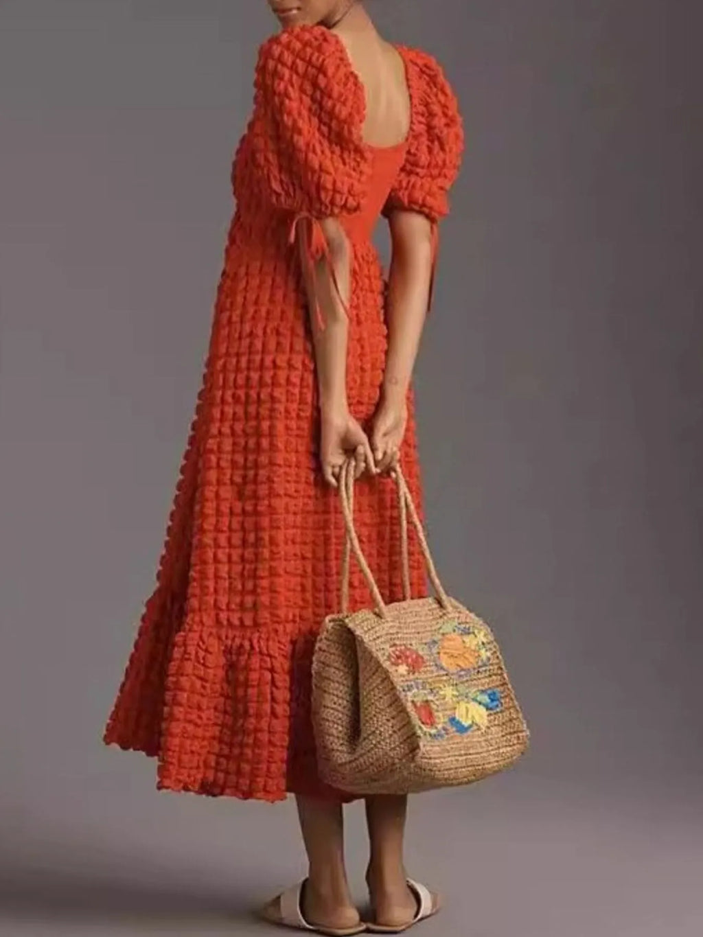 Textured Sweetheart Neck Short Sleeve Dress