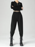 High-Waisted Buckle Detail Tapered Pants