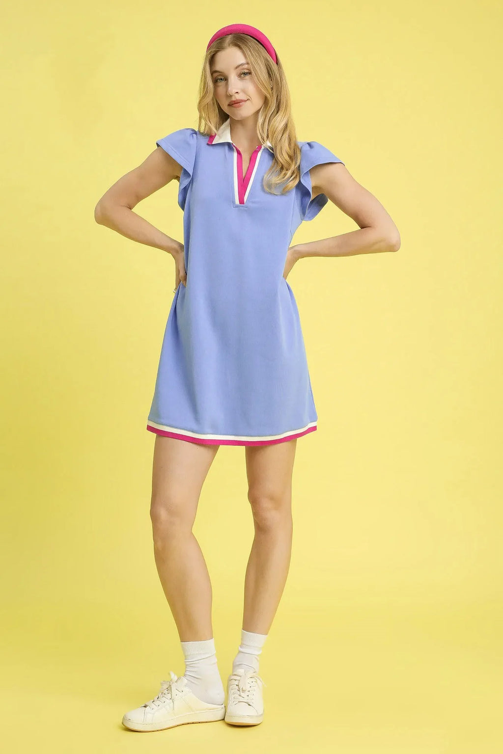 Umgee Contrast Trim Cap Sleeve Mini Dress