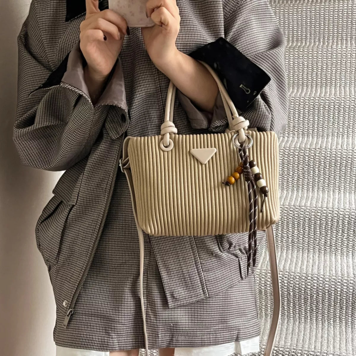 Textured Crossbody Bag with Top Handle