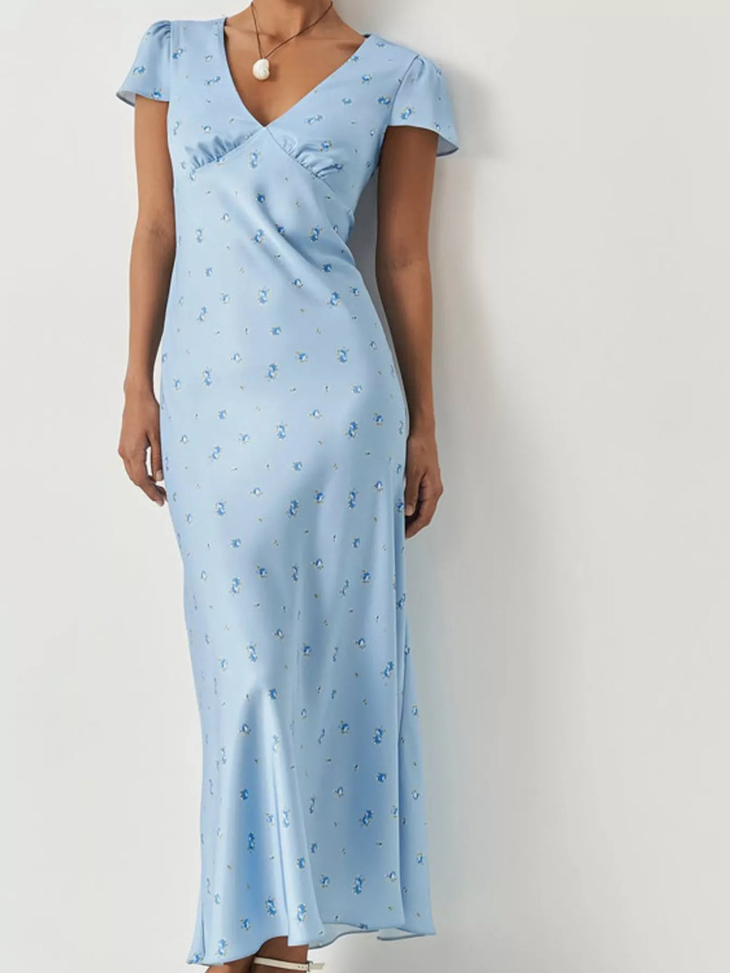 V-Neck Cap Sleeve Maxi Dress
