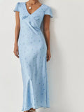 V-Neck Cap Sleeve Maxi Dress
