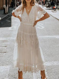 Full Size Lace Bohemian Short Sleeve Maxi Dress Plus Size