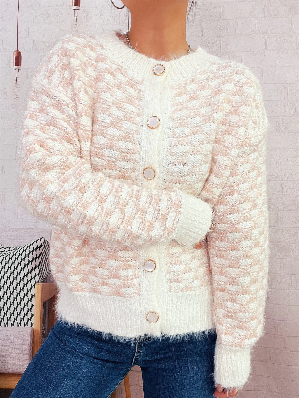 Fluffy Textured Button-Up Cardigan