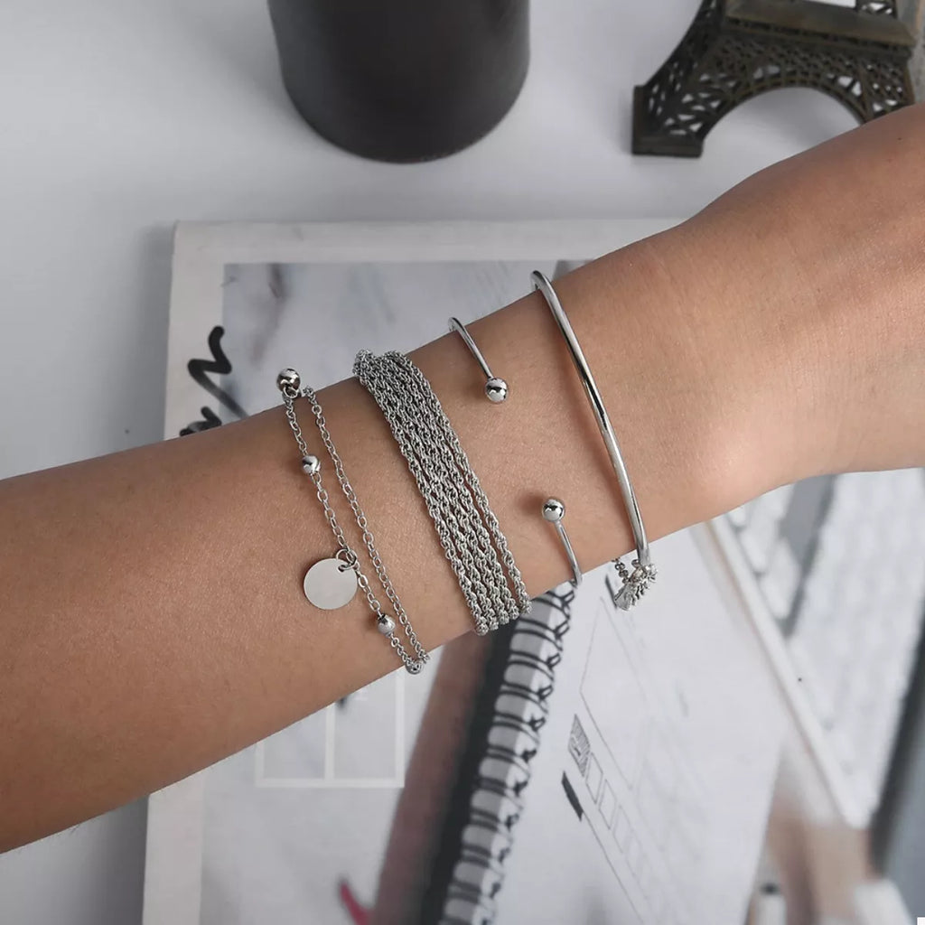 4 Piece Silver-Plated Minimalist Bracelet