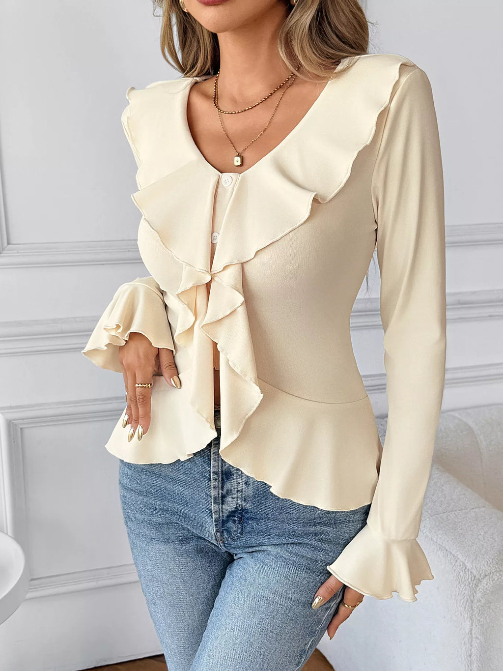 Ruffled Flounce Sleeve Blouse