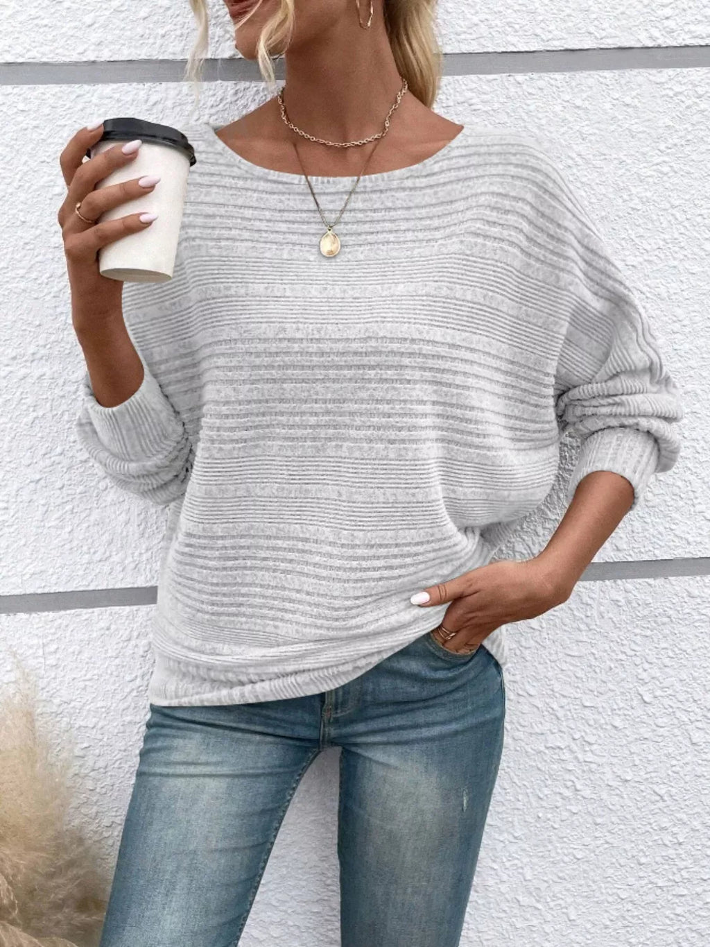 Relaxed Fit Ribbed Knit T-Shirt