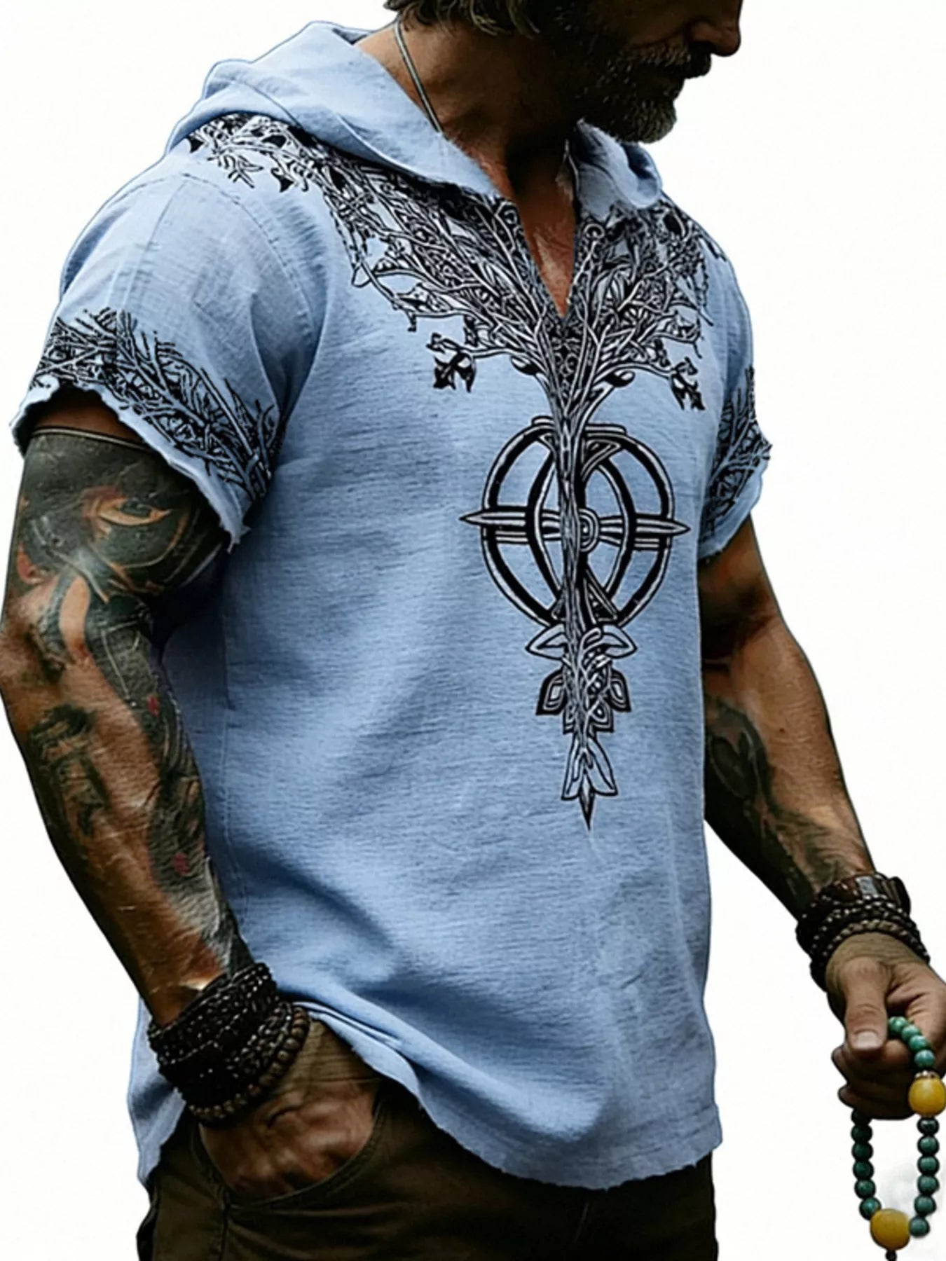 Men's Full Size Printed Hooded Short Sleeve Top Plus Size