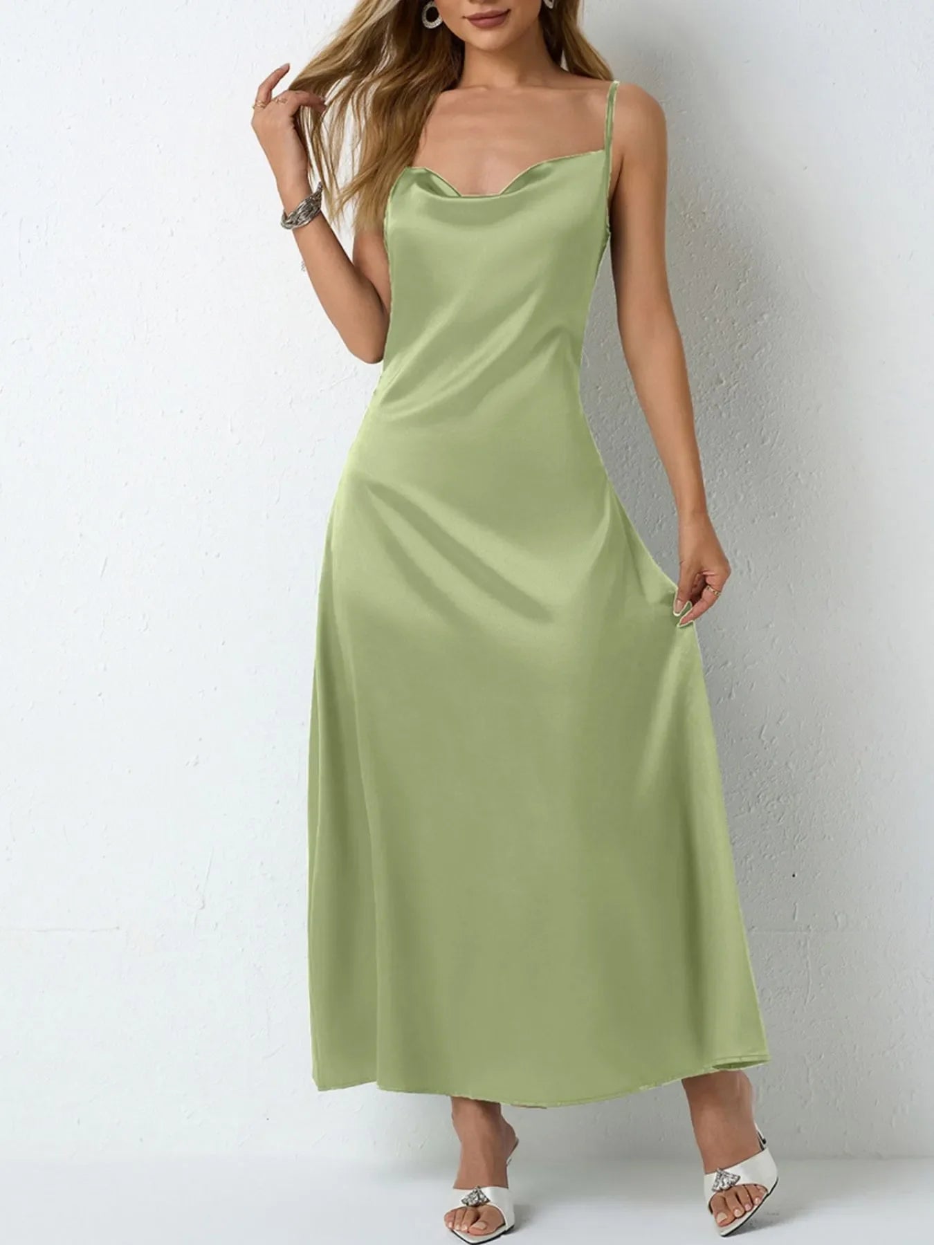 Satin Cowl Neck Cami Dress
