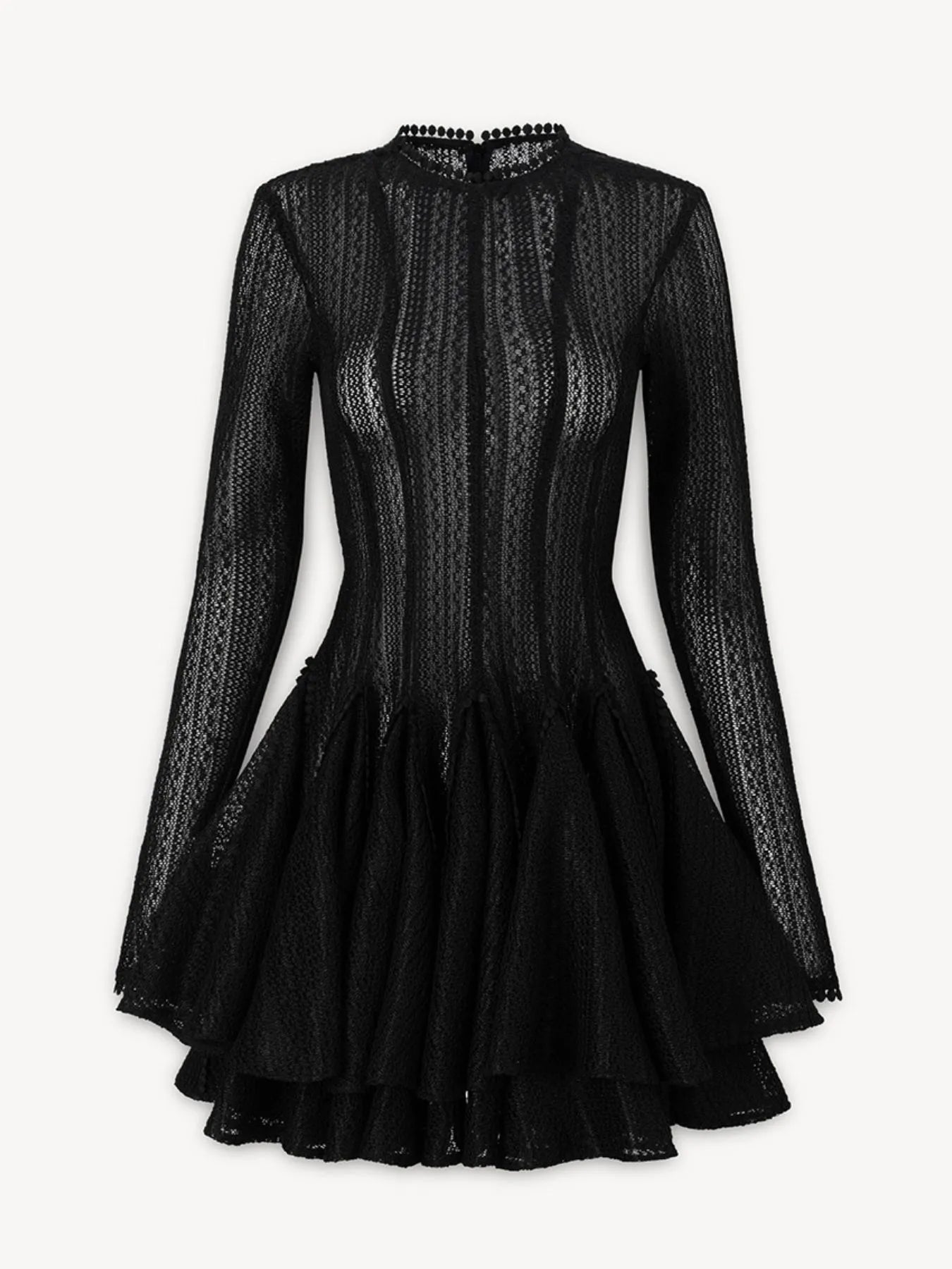 Layered Round Neck Long Sleeve Dress