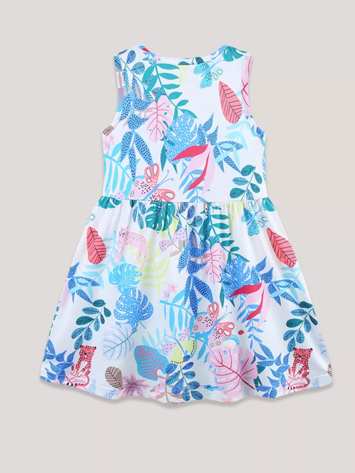 Children‘s Sleeveless Leaf Print Casual Dress