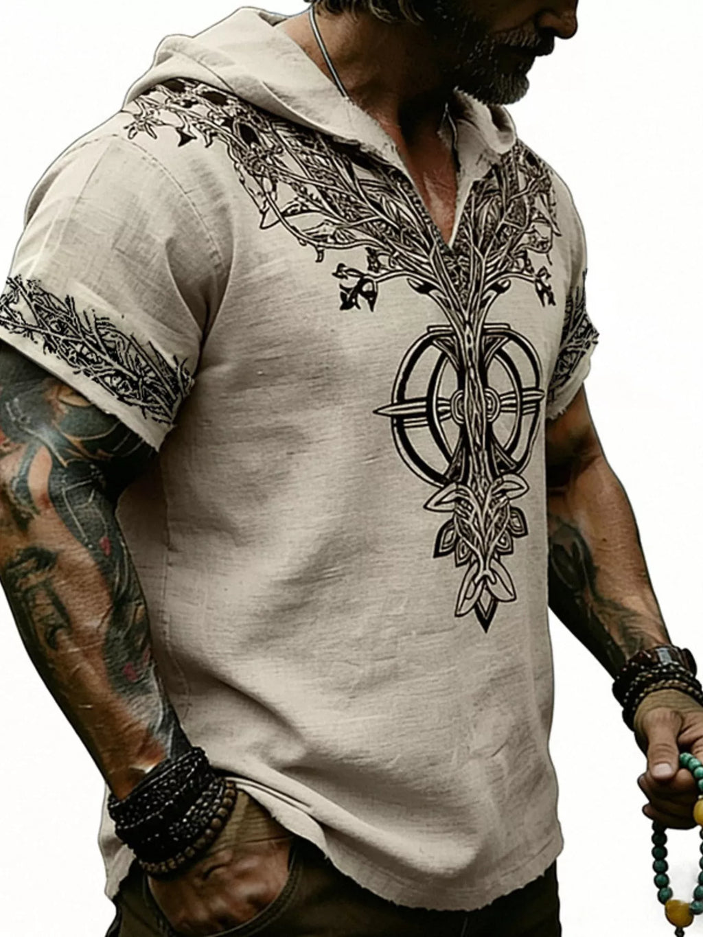Men's Full Size Printed Hooded Short Sleeve Top Plus Size