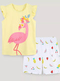 Children's Ruffled Flamingo Top and Fruit Print Shorts Set