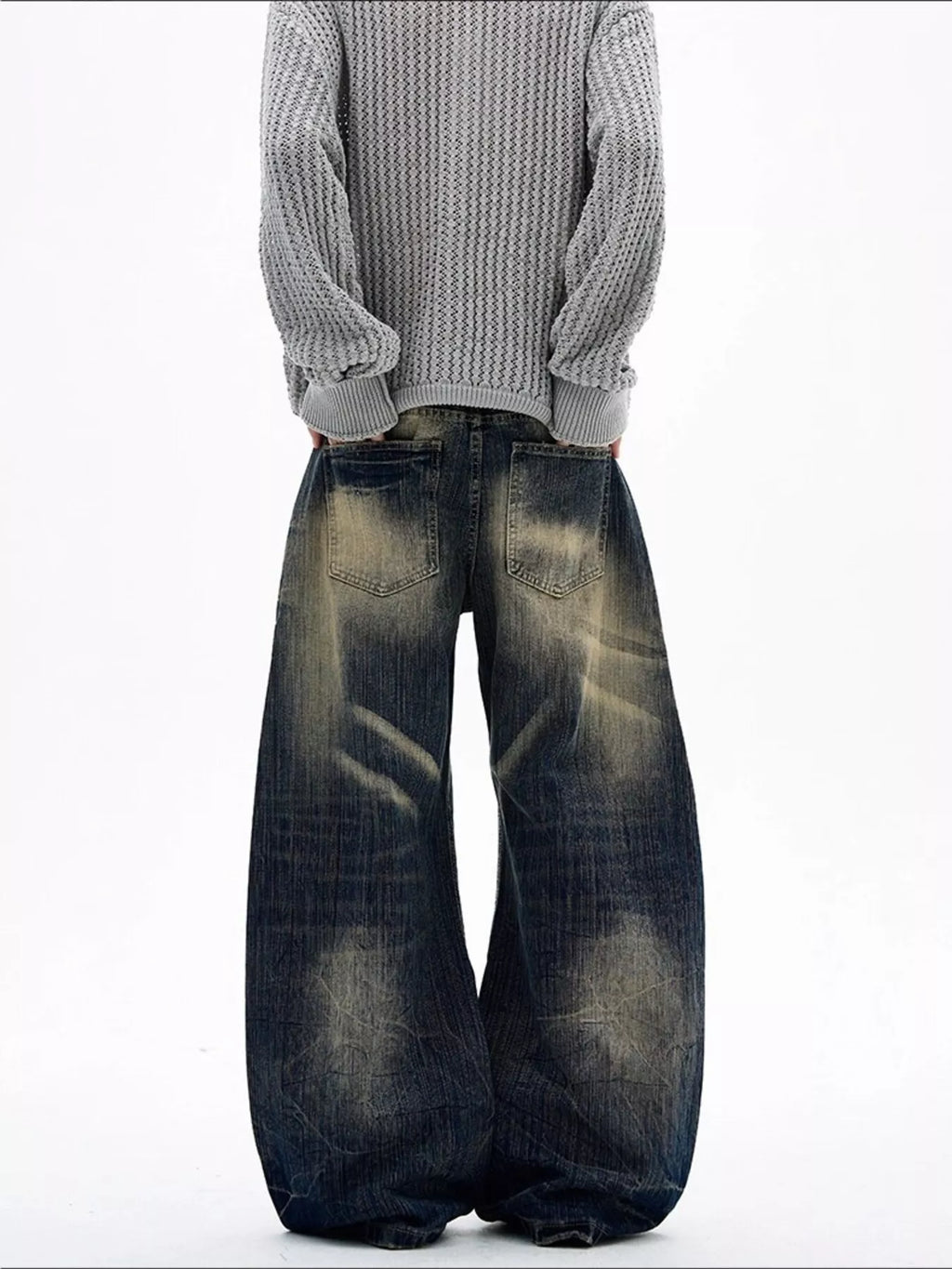 Men's Full Size Vintage Wash Wide Leg Jeans Plus Size