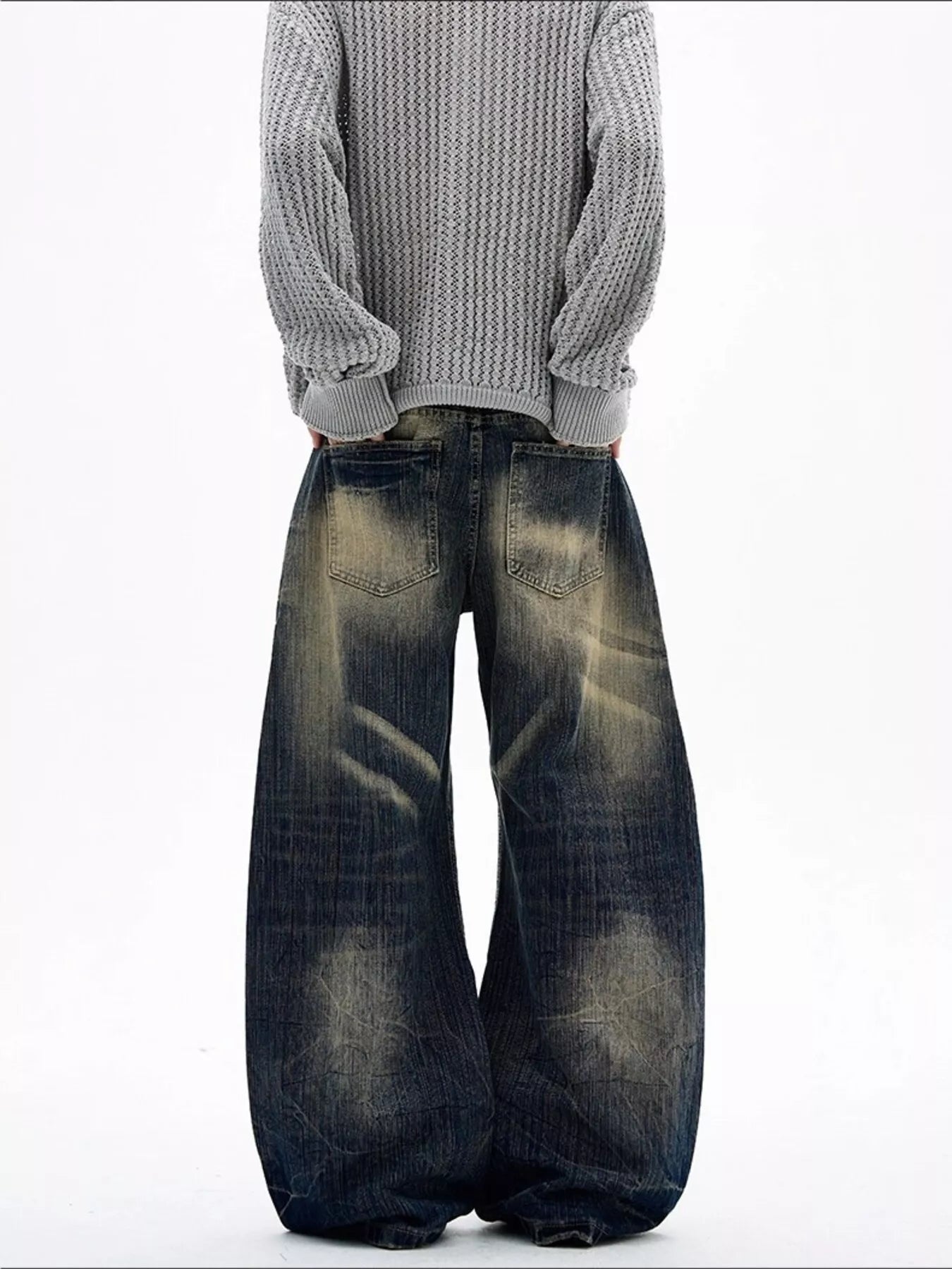 Men's Full Size Vintage Wash Wide Leg Jeans Plus Size