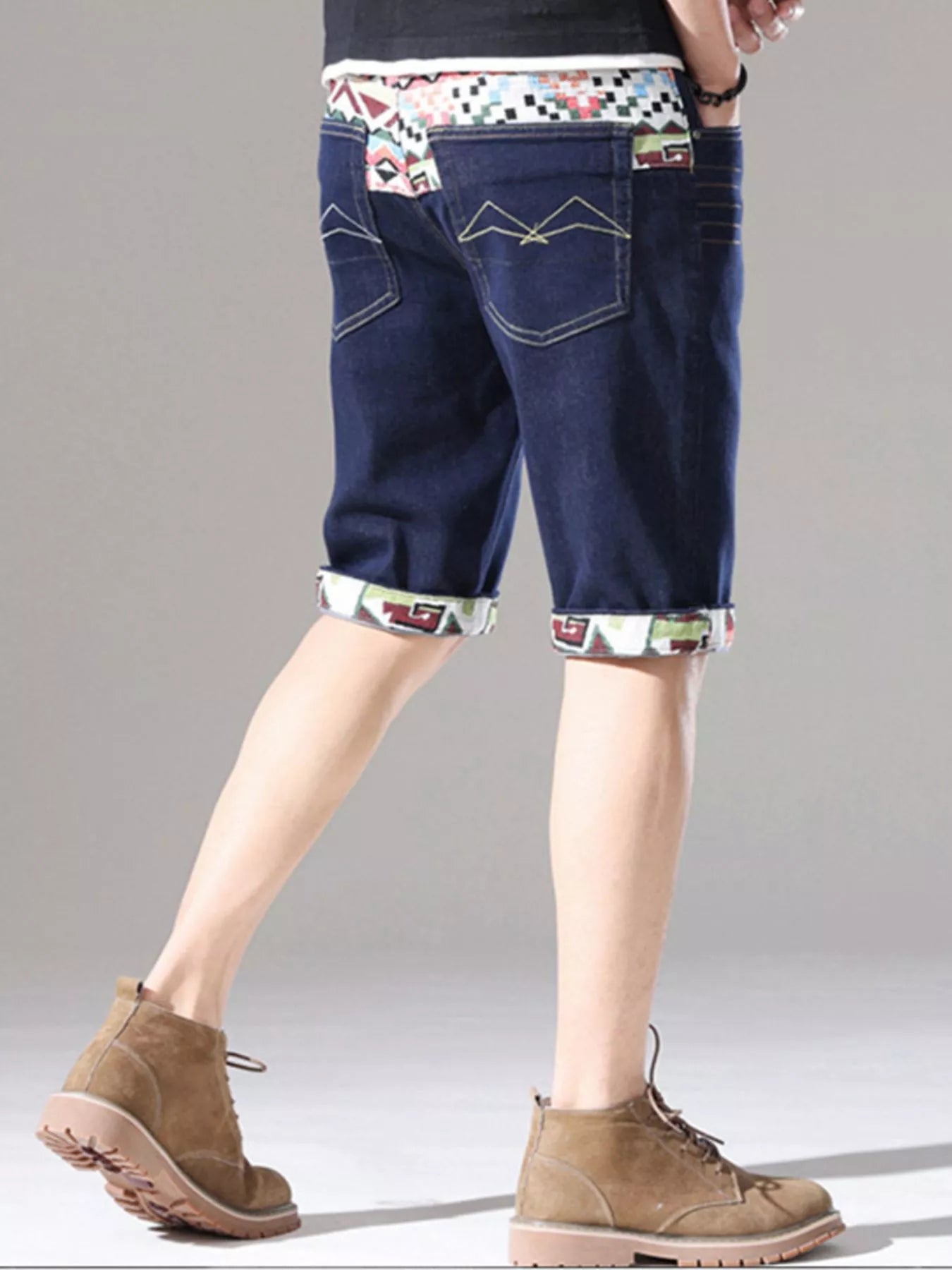 Men's Wash Denim Shorts with Rolled Cuffs
