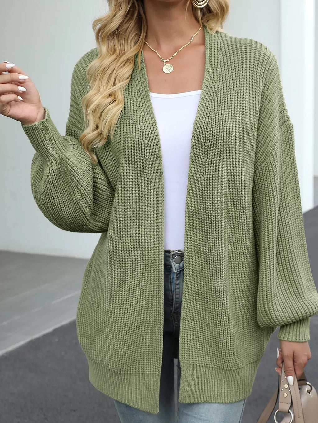 Full Size Chunky Knit Open Front Cardigan Plus Size
