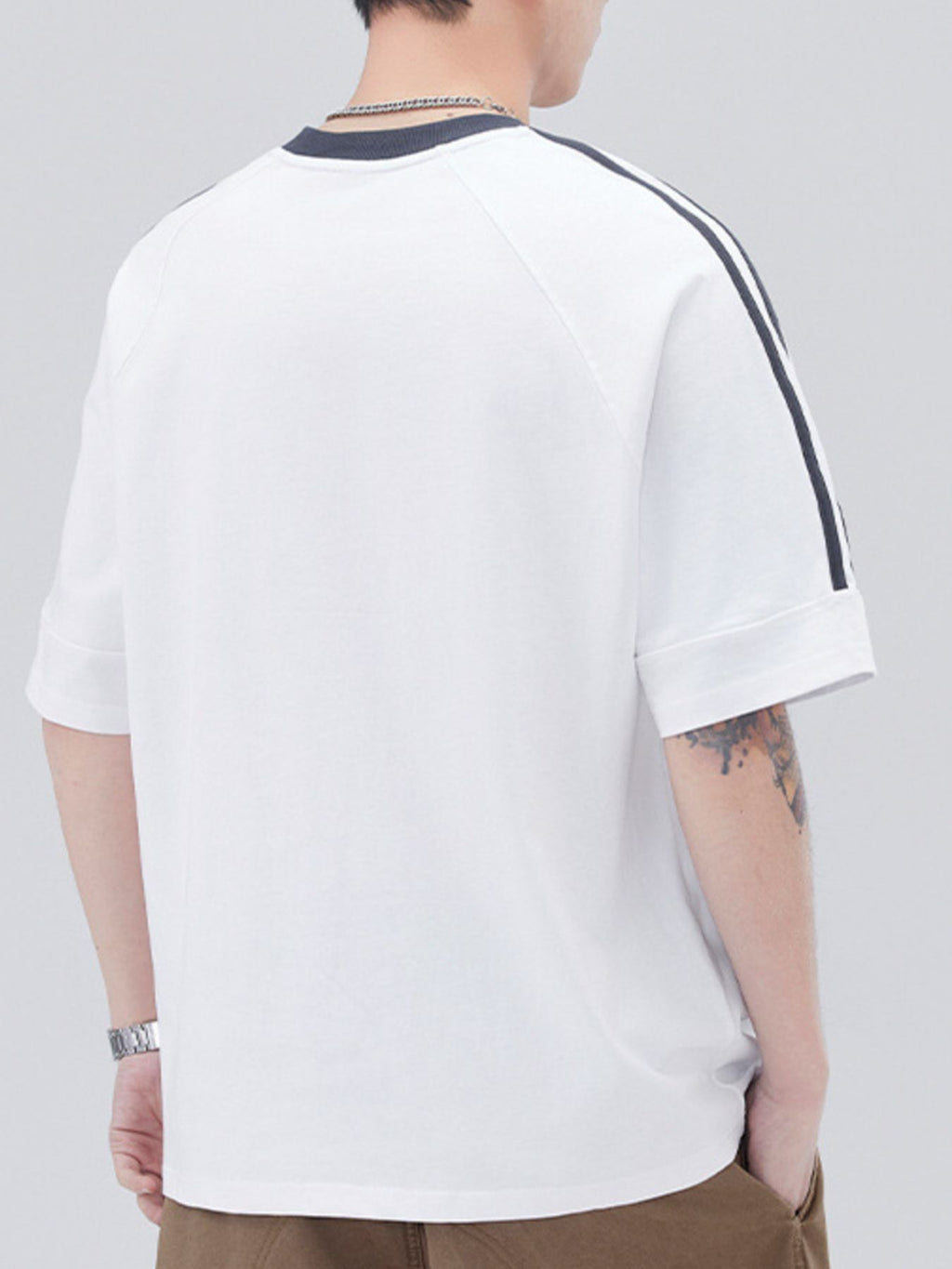 Men's Plus Size Striped Trim Casual T-Shirt