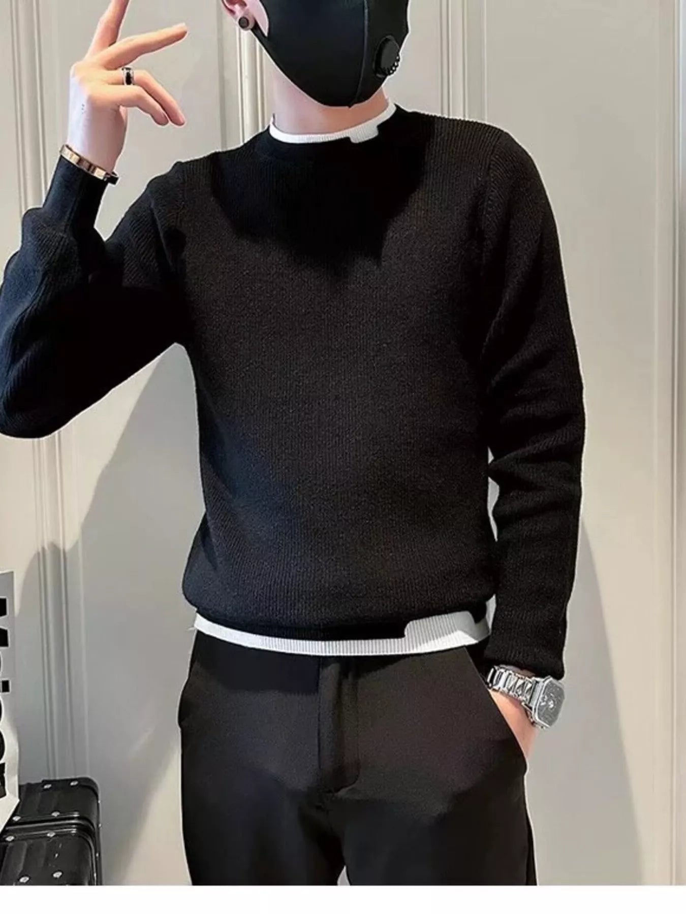 Men's Plus Size Slim Fit Ribbed Knit Top