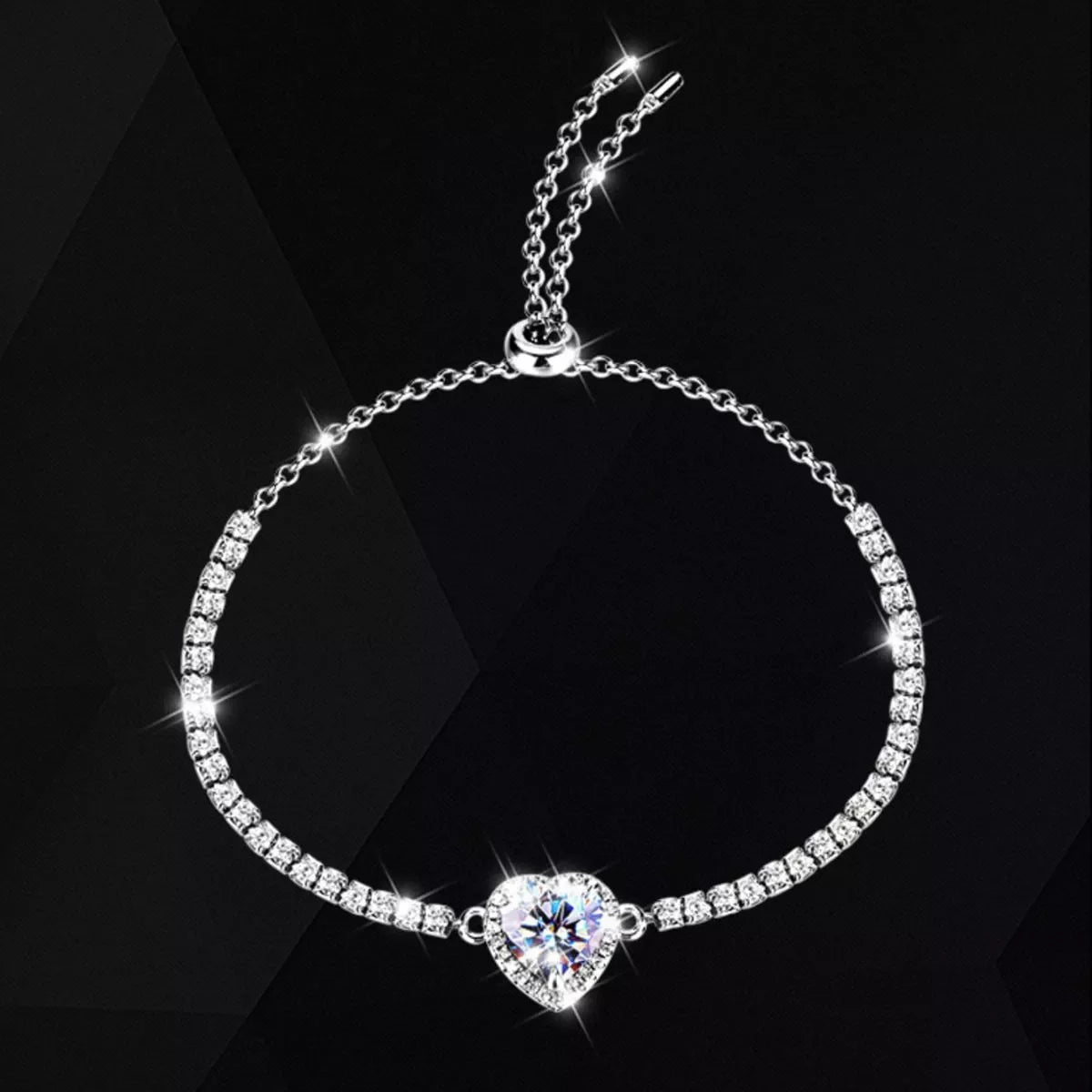 2 Carat 925 Sterling Silver Moissanite Chain Heart Bracelet