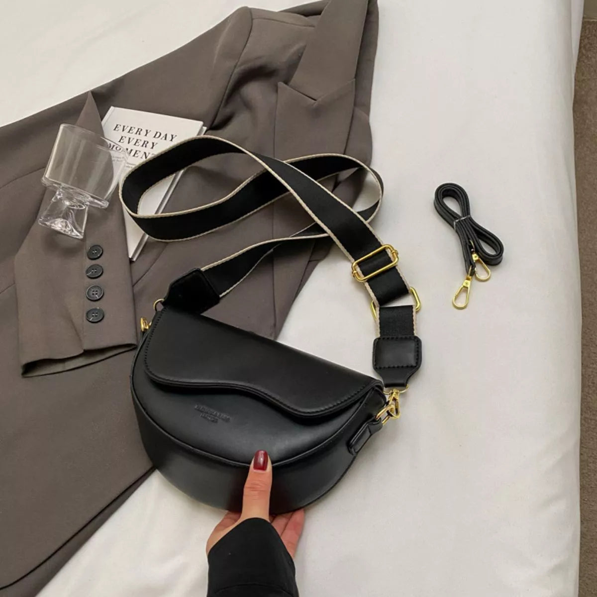 Leather Crescent Crossbody Bag