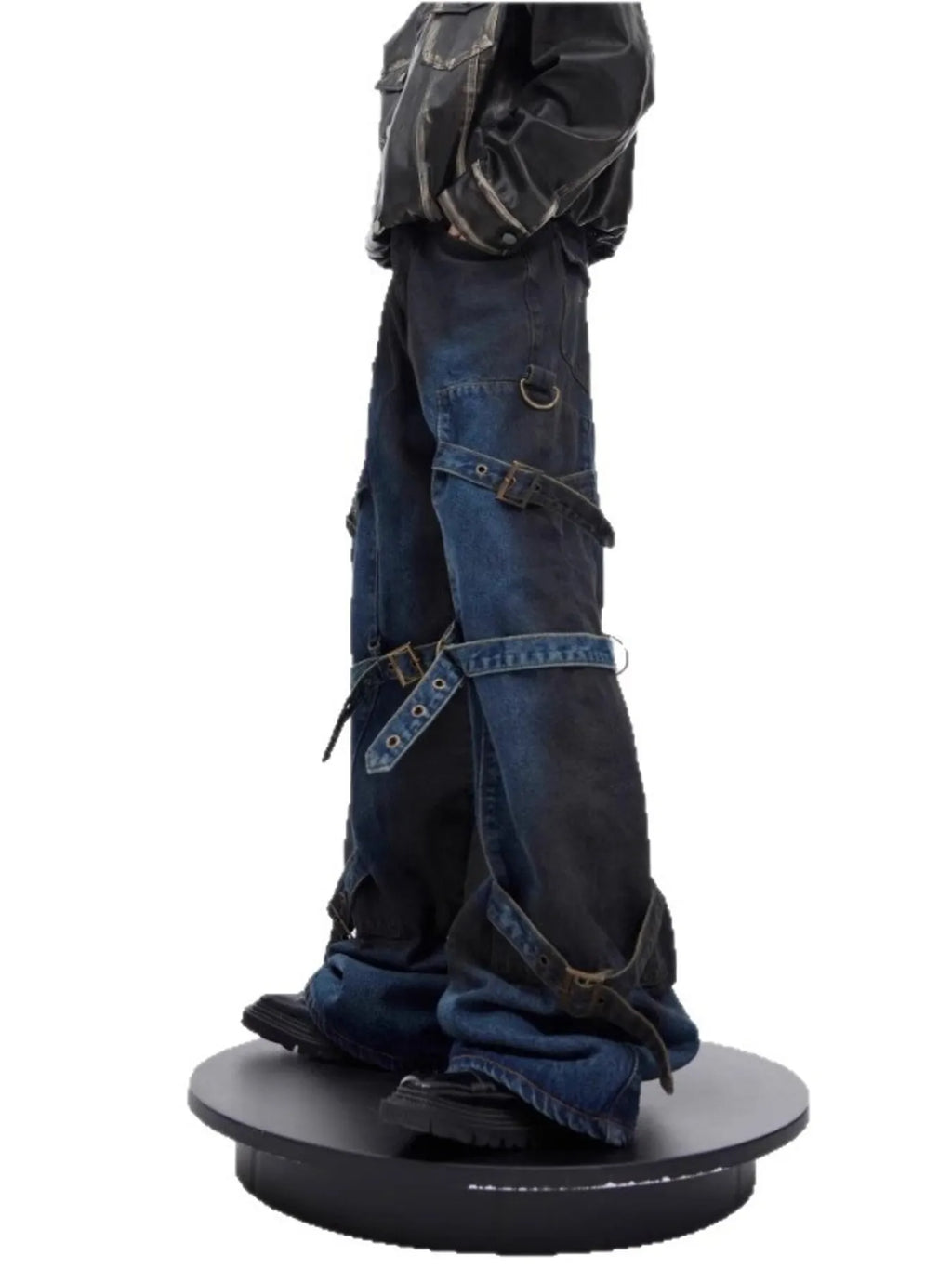 Men's Plus Size Buckle Strap Washed Flare Jeans