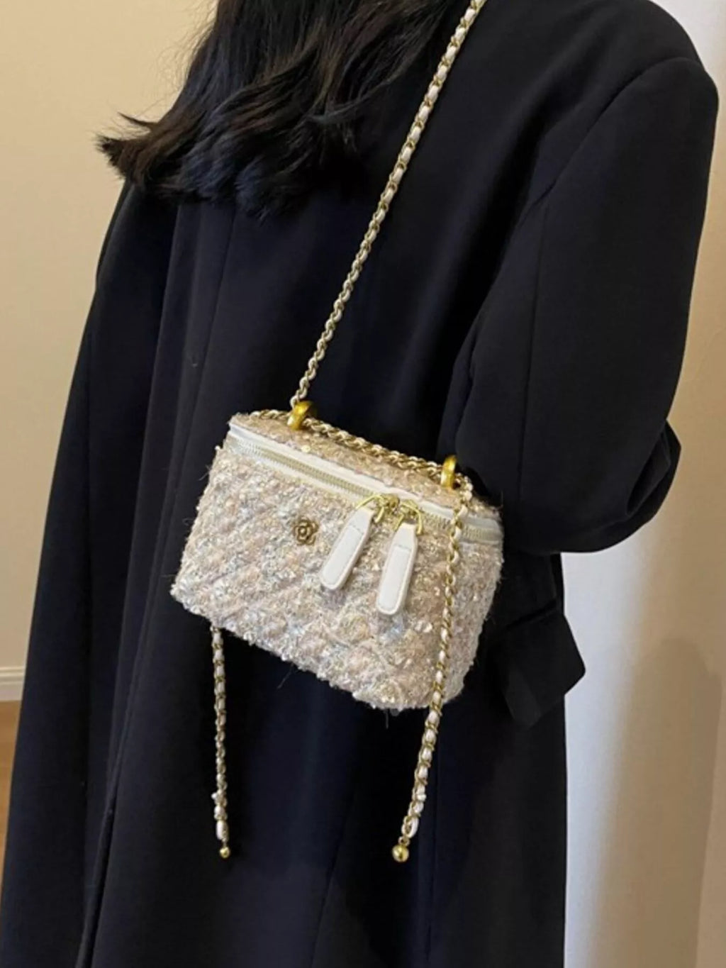 Tweed Crossbody Bag with Chain Strap