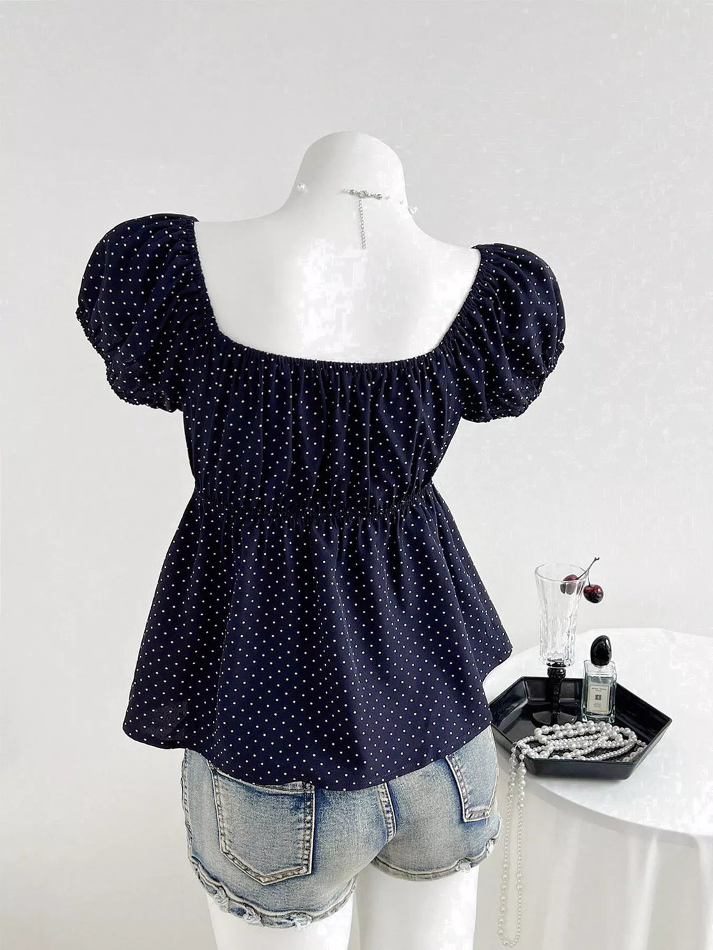 Polka Dot Short Sleeve Blouse