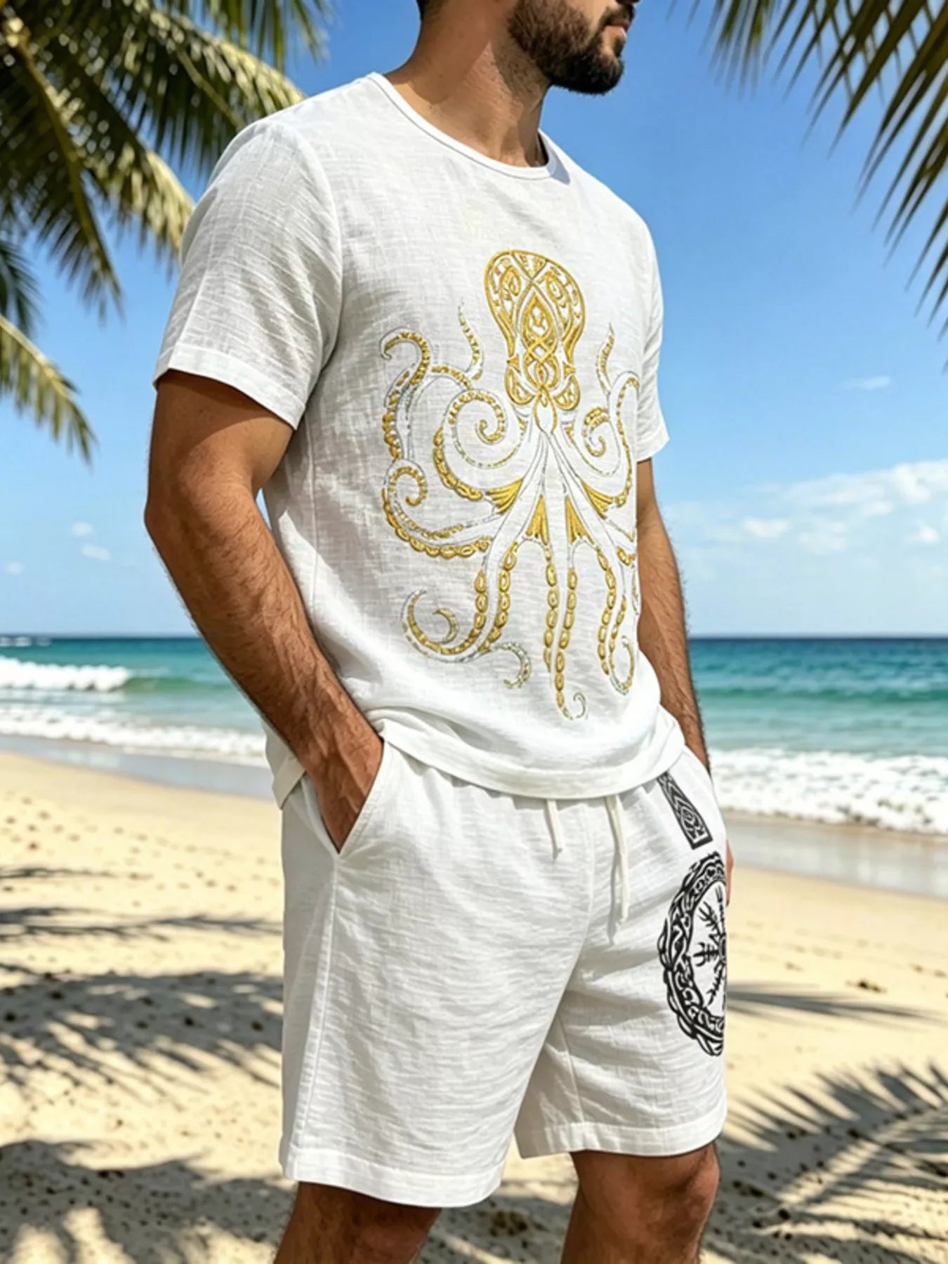 Men's Full Size Round Neck Tee and Shorts Set Plus Size