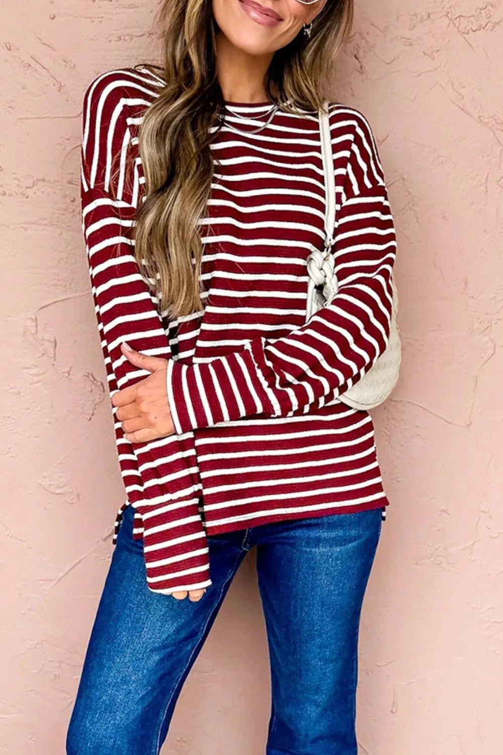 Stripe Drop Shoulder Long Sleeve Top