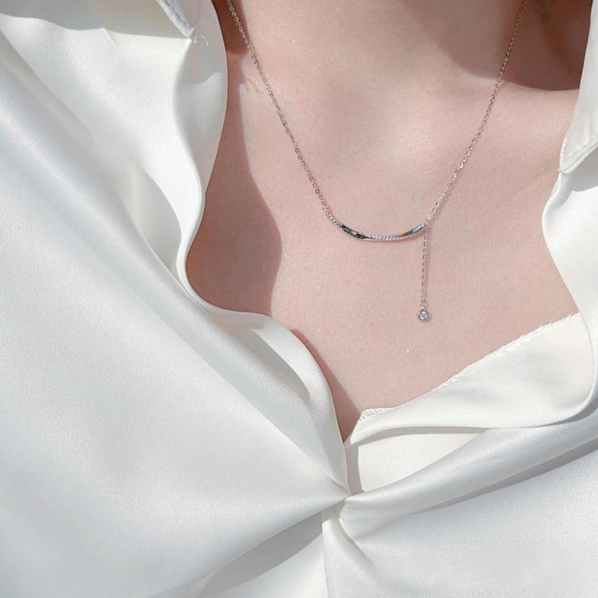 925 Sterling Silver Bar Chain Adjustable Necklace