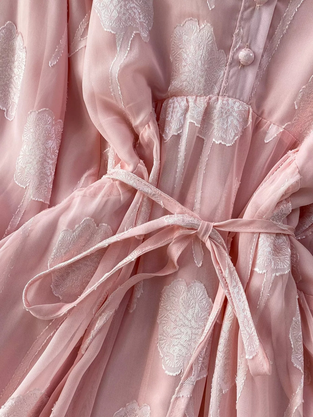 Button Front Puff Sleeve Chiffon Dress