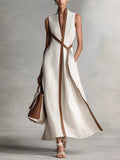 Full Size Contrast Trim Sleeveless Maxi Dress Plus Size